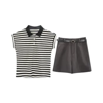 A Paradise For Awakening Casual Suit Women's Black White Stripes