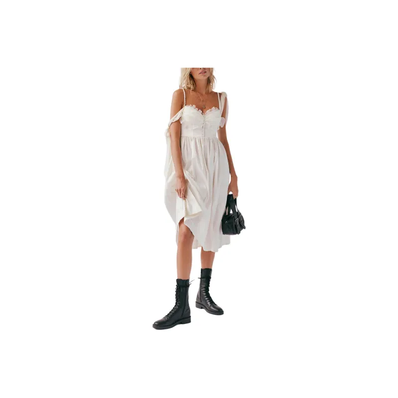 FREE PEOPLE x FOR LOVE & LEMONS Heidi Midi Dress Slip Dresses Women's Cloud Dancer/Cloud White-0