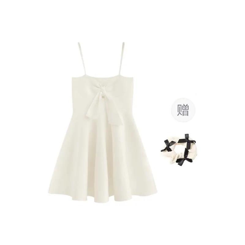 TURN UP Slip Dress Women's Apricot+Bowknot Hair Tie Comes With-0