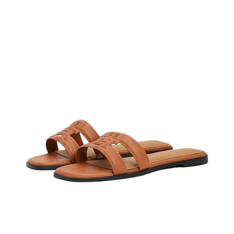 Tommy Hilfiger TH Monogram Rubber Sole Abrasion Resistant Slide Slippers Women's Brown-2