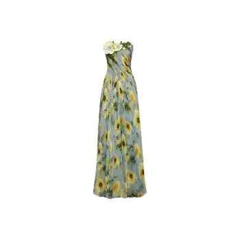 Oscar De La Renta Poppy-print Strapless Chiffon Gown