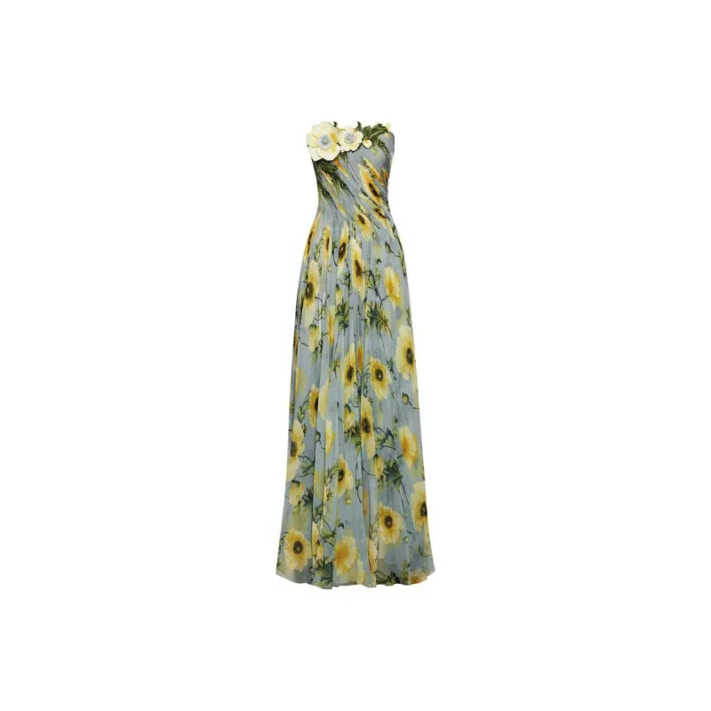 Oscar De La Renta Poppy-print Strapless Chiffon Gown-0