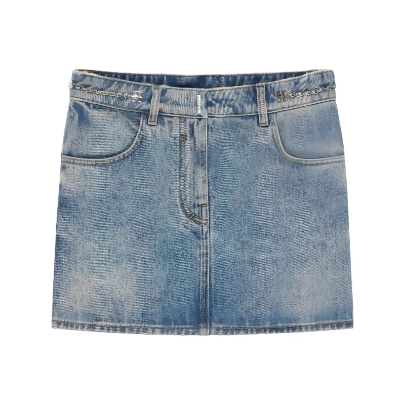 Givenchy Chain Detailed Mini Denim Skirt 'Medium Blue'-0