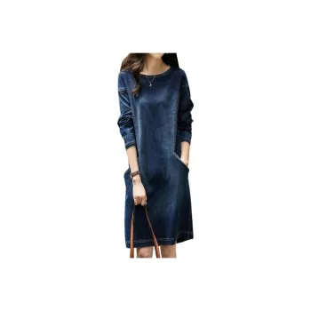 Mapping Long-Sleeved Dresses Women's Denim Vintage Blue