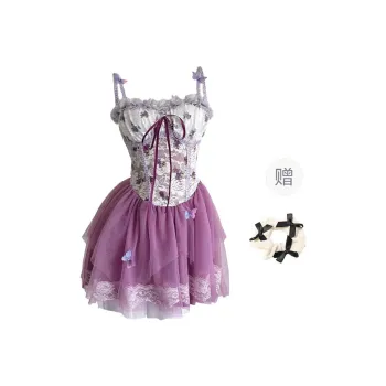 TURN UP Slip Dress Women's Violet+Bowknot Hair Tie Comes With