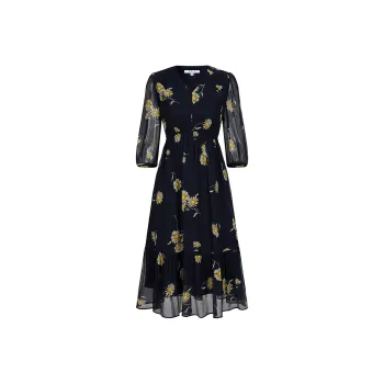 JZ. ANNAKRO Long Sleeved Dress Women's Floral Dark Blue