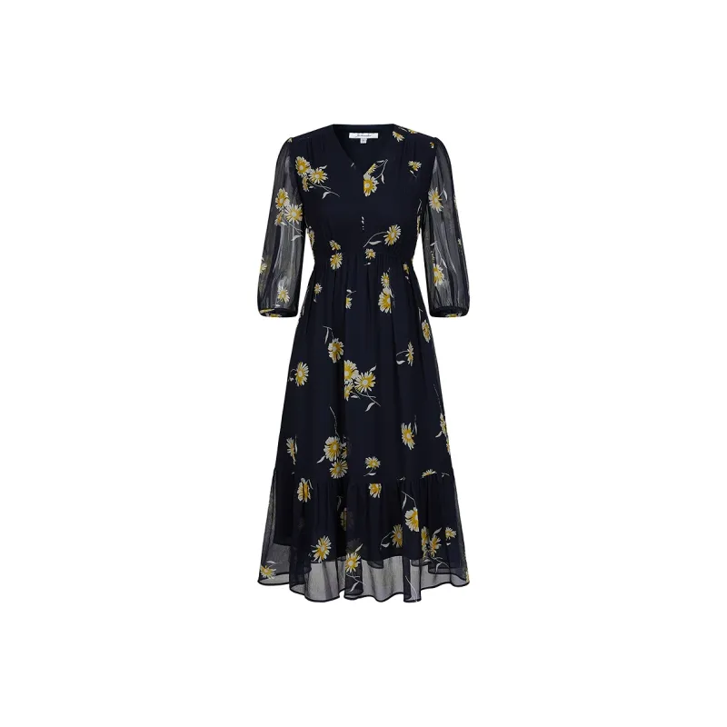 JZ. ANNAKRO Long Sleeved Dress Women's Floral Dark Blue-0