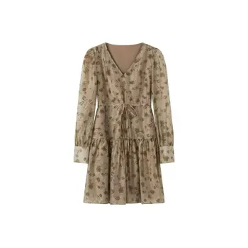 ABCMININ Long Sleeved Dresses Women's Beige Brown