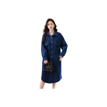 X MOOM Long Sleeved Dress Women's Denim Blue