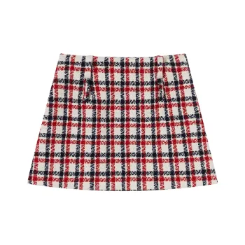 Ouyang Casual Short Skirts Women's Red Blue Plaid