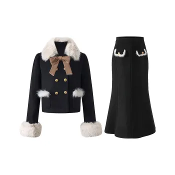 FLIM Two Piece Skirt Sets Women's Clothing Sets Coat+Skirt