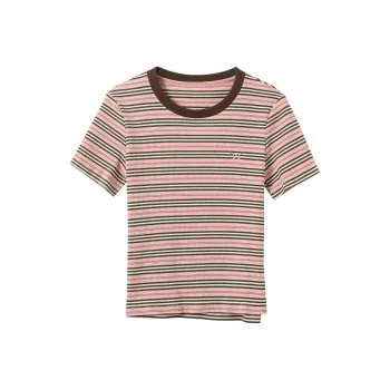 3COLOUR T Shirts Women's Light Pink Stripes