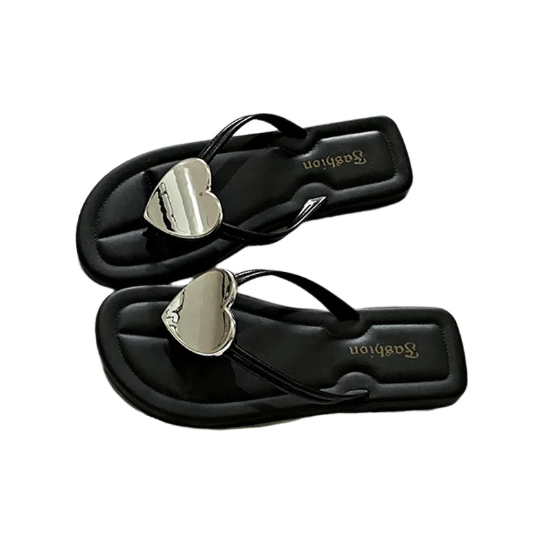 JINGEYU Women's Summer Flip Flops With Heart Shaped Design-0