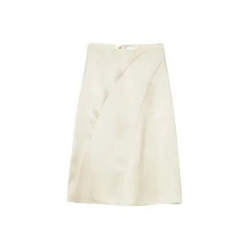 OVV Casual Long Skirts Women's Light Yellow Solid Color 56