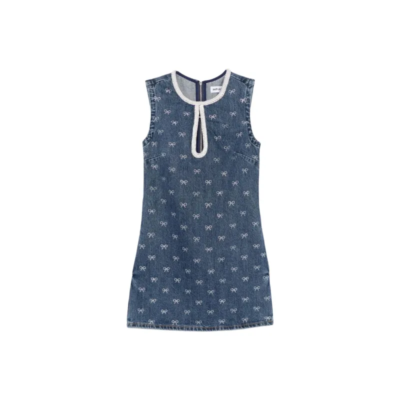 Self portrait Crystal bow Denim Mini Dress-0