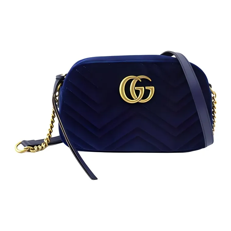 GUCCI GG Marmont Velvet Velour Camera Bag, Shoulder Bag, Crossbody Bag Women's Dark Blue-0