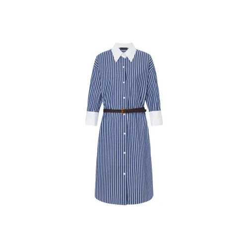 MOCO Long Sleeved Dress Women's Blue White Stripes Color