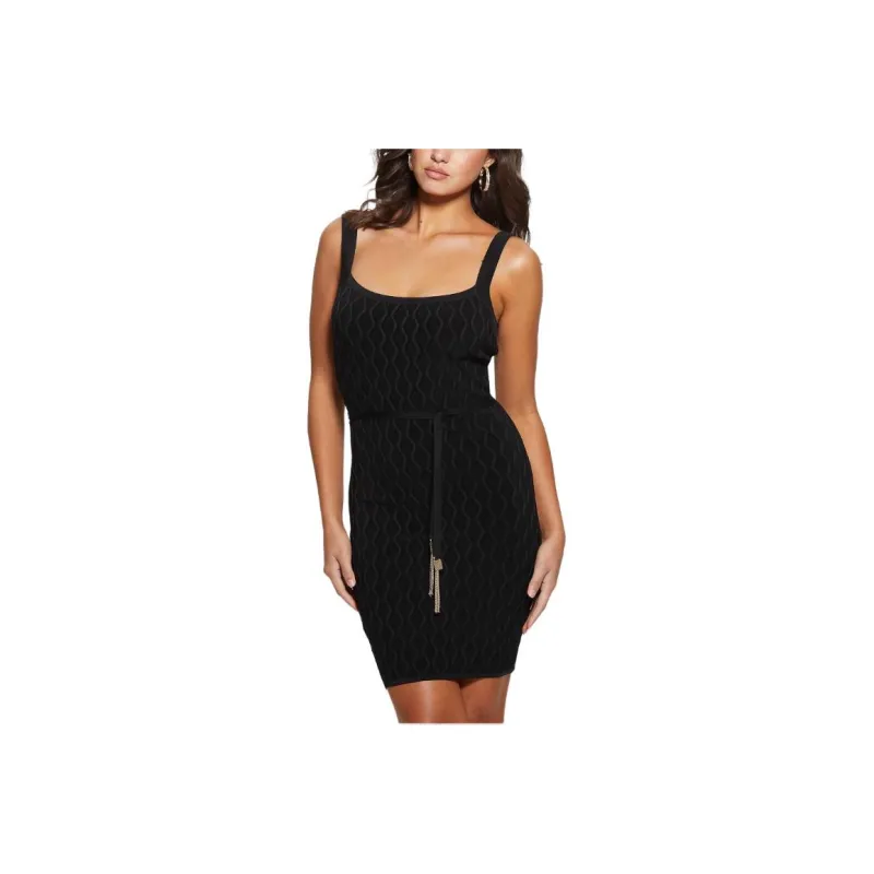 GUESS Genna Diamond Knit Sweater Dress Slip Dresses Women's Black-0