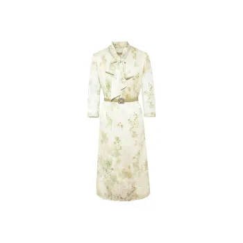 BBLLUUEE Long Sleeved Dress Women's Light Grass Green