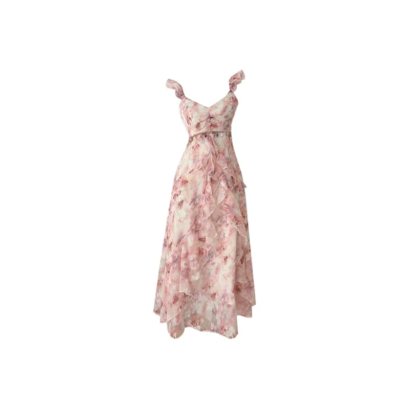 Icicofficial Sleeveless Dress Women's Pink Floral-0