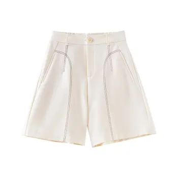 OUNIXUE Casual Shorts Women's Beige Yellow