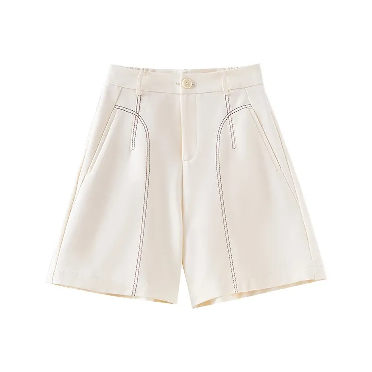 OUNIXUE Casual Shorts Women's Beige Yellow-0