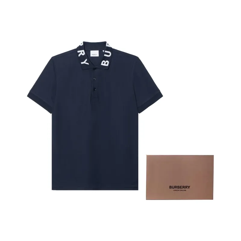 Burberry SS23 Logo Print Short Sleeve Polo Shirt Navy Blue-3