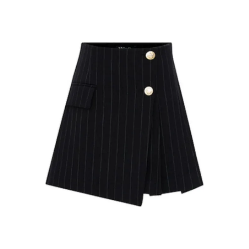 MOCO Casual Short Skirts Women's Black White Stripes-0