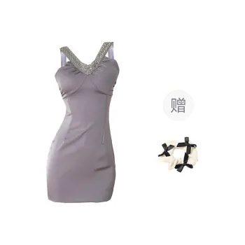 XUOIZA Slip Dress Women's Light Purple+Bowknot Hair Tie Comes With