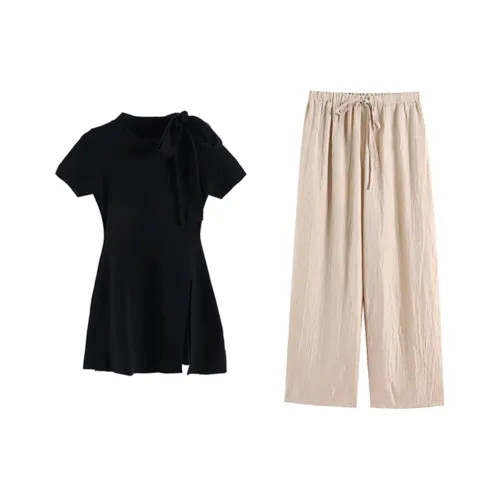 SNZX Casual Suit Women's Black+Apricot