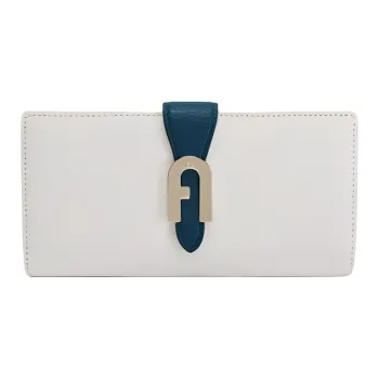 Furla Grain Texture Leather Long Wallets Women's White