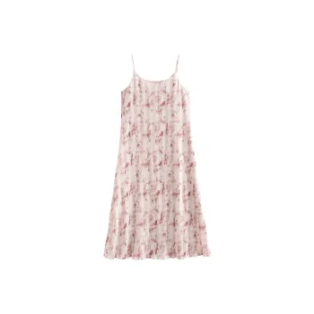 Initial Language Slip Dresses Women's Pink Floral