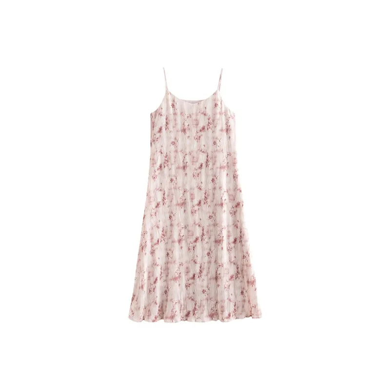 Initial Language Slip Dresses Women's Pink Floral-0