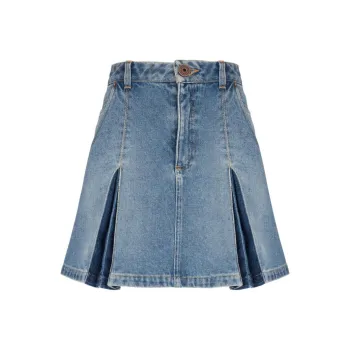BALMAIN Pleated Denim Skirt 'Blue'