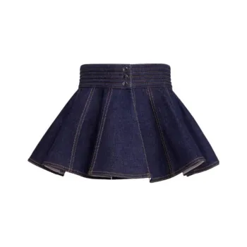 Alaia Contrast Stitch Flared Mini Denim Skirt