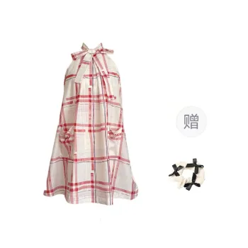 CPAURA Sleeveless Dress Women's Red Plaid+Bowknot Hair Tie Comes With