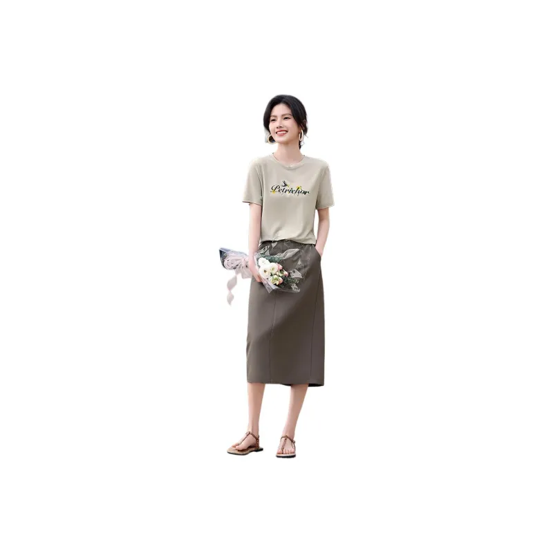 XWI Two Piece Skirt Sets Women's Clothing Sets Khaki-0
