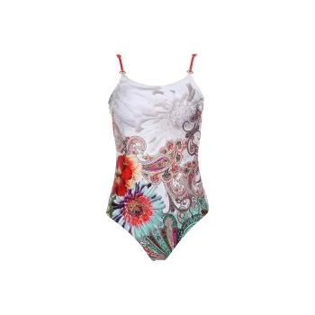 Selmark One Piece Swimsuits Women's White Base Print