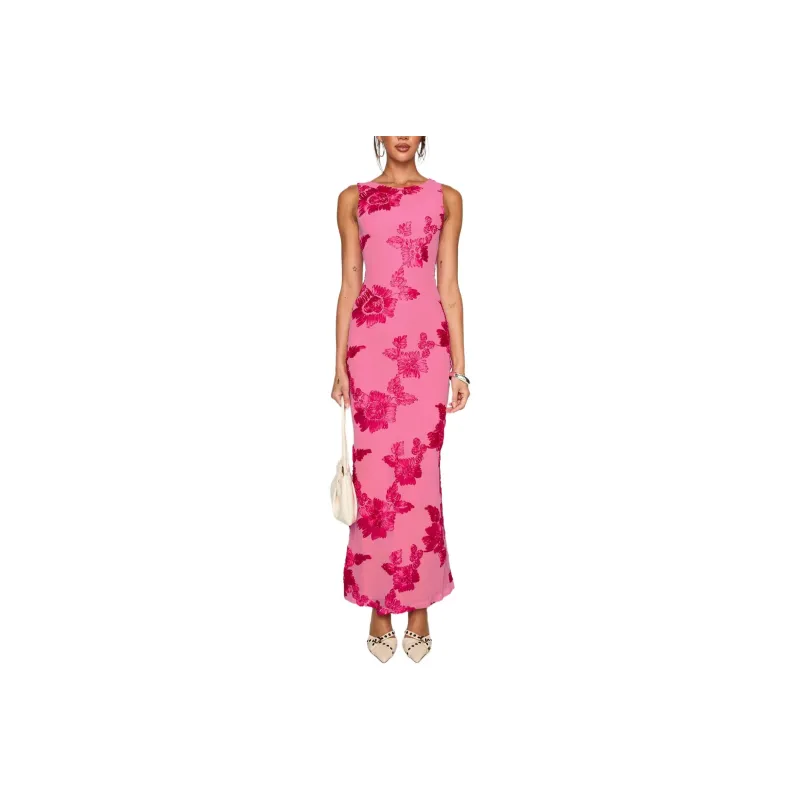 PRINCESS POLLY Fionna Floral Maxi Dress Sleeveless Dress Women's PINK/Pink-0