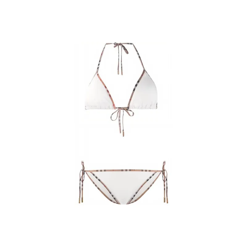 Burberry Vintage Check Trim Triangle Bikini White-0