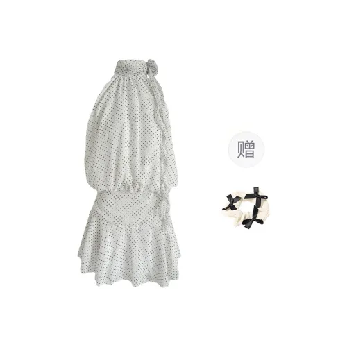 TORIGHT Sleeveless Dress Women's Polka Dot+Bowknot Hair Tie Comes With