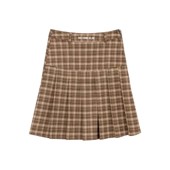 NO ONE ELSE Casual Short Skirts Women's Coffee Plaid