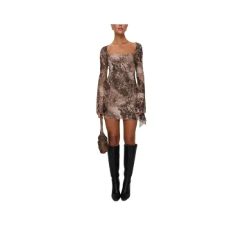 PRINCESS POLLY SUAREZA LONG SLEEVE MINI DRESS Long Sleeved Dresses Women's LEOPARD/Leopard Print