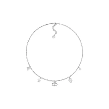 DIOR Resin Pearls Necklaces Unisex Silver