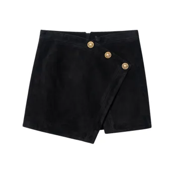 BALMAIN Leather Short Skirts Women's Black
