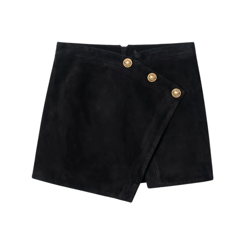 BALMAIN Leather Short Skirts Women's Black-0