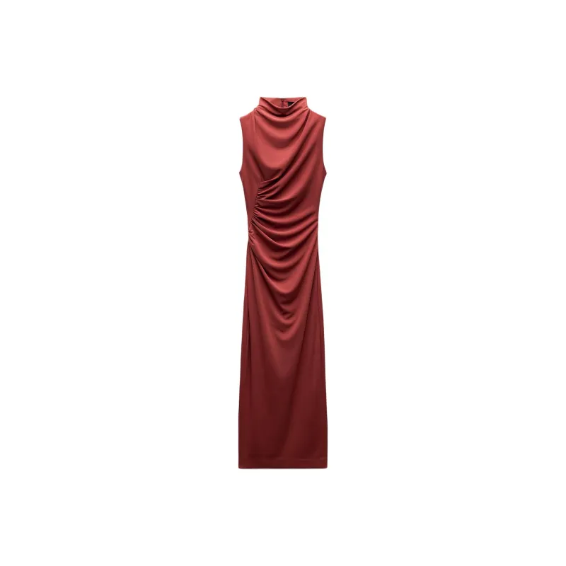 ZARA Sleeveless Dress Women's Red Terracotta-0