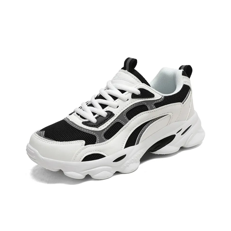 Binary Abrasion Resistant Low Top Chunky Sneakers Women's White Black-1