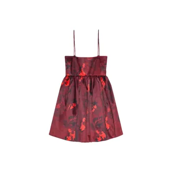 GANNI Floral Printed Satin Strap Mini Dress