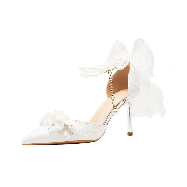 Zubumei Slim Heel High Heels Women's White-0